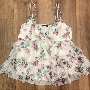 Y2K Abercrombie and Fitch Floral Ruffled Spaghetti Strap Top